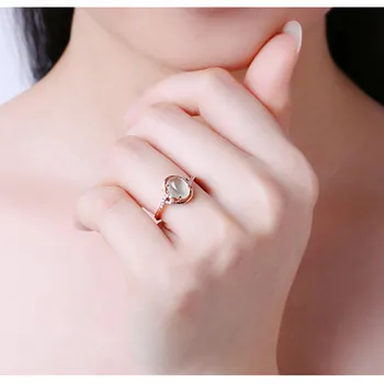 Bague Ringen Prenhnite Naturalny Kamień Owalny Zielony, Różowe Złoto Kobiet Pierścień Wykwintne Biżuteria Srebro Próby 925 Urok Biżuterii