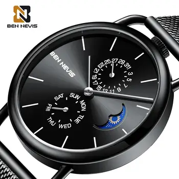Ben Nevis męskie zegarki najlepsze marki luksusowych zegarków data tydzień wyświetlacz moda faza Księżyca cienka obudowa Hommes kwarc Montres