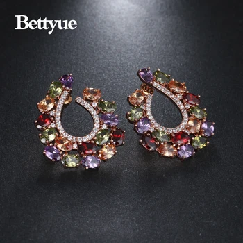 Bettyue Brand Fashion Luxury AAA Multicolor Cubic Zircon trzy kolory, geometryczne Kolczyki biżuteria dla kobiety Urok prezent ślubny