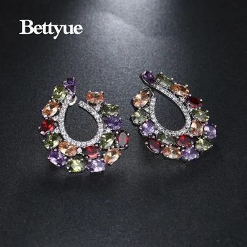 Bettyue Brand Fashion Luxury AAA Multicolor Cubic Zircon trzy kolory, geometryczne Kolczyki biżuteria dla kobiety Urok prezent ślubny