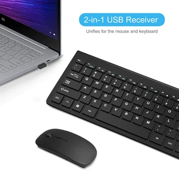Bezprzewodowa klawiatura i mysz 2.4 G Mini USB keyboard Mouse Combo cicha, ergonomiczna klawiatura z zestawem myszy do PC, notebooka, telewizora