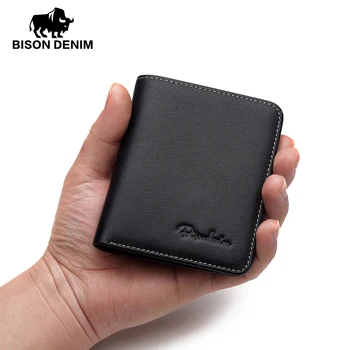 BISON DENIM luxury brand męskie portfele ze skóry naturalnej Męski mini przewodnik portfel biznesu dorywczo portfel