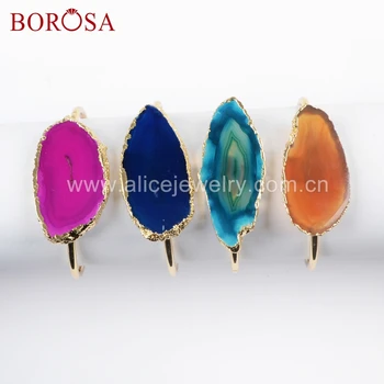 BOROSA Geniue Gold Filled Freedom Agates Slice bransoletki mieszane kolory Agaty bransoletka kolorowe kamienie kamień biżuteria dla kobiet WX1053