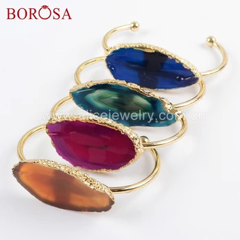 BOROSA Geniue Gold Filled Freedom Agates Slice bransoletki mieszane kolory Agaty bransoletka kolorowe kamienie kamień biżuteria dla kobiet WX1053