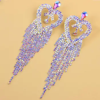 Błyszczące wiszące kolczyki rhinestone serce zwisają dla kobiet Moda biżuteria 2020 kolor srebrny pędzel Kryształ długie kolczyki AB kamienie