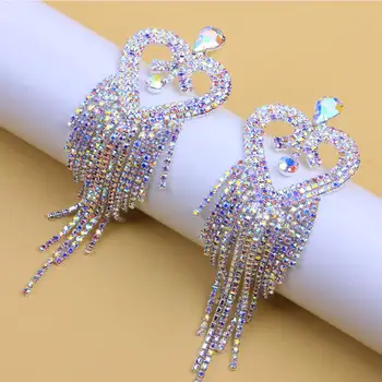 Błyszczące wiszące kolczyki rhinestone serce zwisają dla kobiet Moda biżuteria 2020 kolor srebrny pędzel Kryształ długie kolczyki AB kamienie