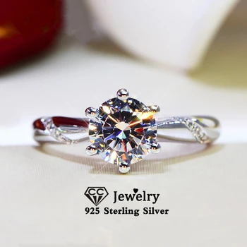 CC luksusowe damskie pierścionki ozdoby ślubne dla narzeczonych srebrne okrągłe kamienne pierścienie wysokiej jakości zaręczynowy prezent Walentynki CC1575