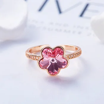 Cdyle Kobiet Złoty pierścionek zdobiony kryształkami kwiat pierścień pierścień kobiet wolny rozmiar biżuteria pierścień