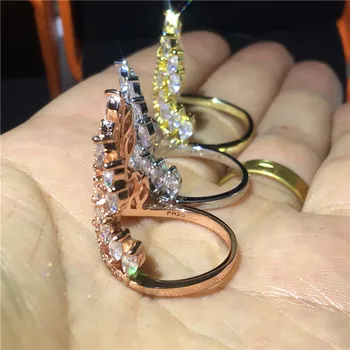 Choucong damskie Skrzydła Anioła pierścień 925 srebro AAAAA Cyrkon cz zaręczynowy pierścionek zaręczynowy pierścionki dla kobiet palec biżuteria prezent