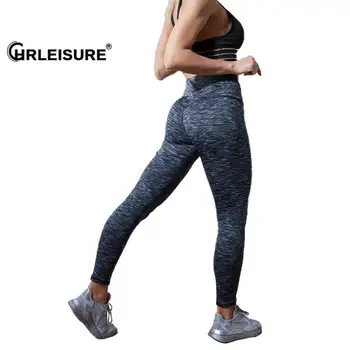 CHRLEISURE fitness legginsy damskie legginsy z wysokim stanem antycellulitowy push up wąskie spodnie oddychająca pot