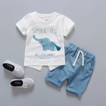 COOTELILI Cute Elephant Toddler Girls Boys Summer Clothing Kids Clothes Set Summer Baby Boy t-shirt + spodenki bawełniane stroje