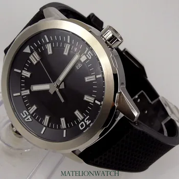 Corgeut Classic sterylne 45 mm mechaniczne automatyczne mężczyzna zegarka wskaźnik daty stalowej obejmy gumowa taśma pasek obrotowy średnica obejmy