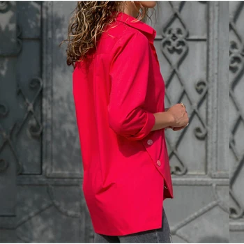 Damska biurowe Lady szyfonowa nieregularna koszula top czarny biały czerwony z długim rękawem damska bluzka 2019 letnie koszule bluzki plus rozmiar 5XL