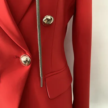 Damska marynarka 2019 nowa moda czerwony z kapturem dwurzędowa marynarka feminino codzienne damskie żakiety i kurtki