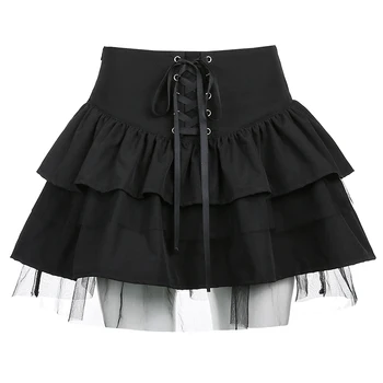 Darlingaga Harajuku gotycki ciemna siatka Patchwork spódnica z wysokim stanem mini koronki suknia spódnica tutu kobiety plisowane gotyckie spódnice Y2K