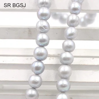 Darmowa wysyłka SR szary 10 mm prawie przez cały naturalne słodkowodne perły klejnot biżuteria Kamień szary perła koraliki Strand 15