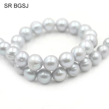 Darmowa wysyłka SR szary 10 mm prawie przez cały naturalne słodkowodne perły klejnot biżuteria Kamień szary perła koraliki Strand 15