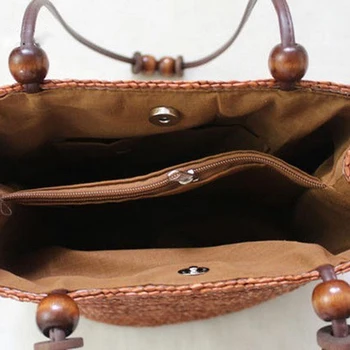 DCOS-dzianiny Słomkowy letnia torba Boho moda torebki damskie, paski, torby na ramię torba plażowa duża torba(brązowy)
