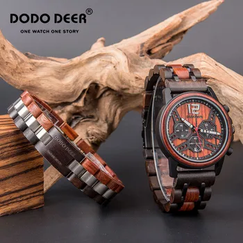 Dodo jeleń drewniane zegarki męskie ze stali nierdzewnej drewniana bransoletka w luksusowym stylu chronograf kalendarz prezent na Urodziny Dropshipping zegarki Męskie