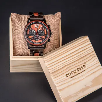 Dodo jeleń drewniane zegarki męskie ze stali nierdzewnej drewniana bransoletka w luksusowym stylu chronograf kalendarz prezent na Urodziny Dropshipping zegarki Męskie