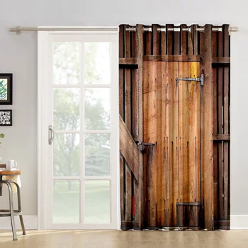 Drzwi Drewniane W Stylu Retro-Vintage Domu Pokojowe Zasłony Duże Okna Ciemne Zasłony Okienne, Rolety Na Zewnątrz Sypialnia Tkaniny Dzieci