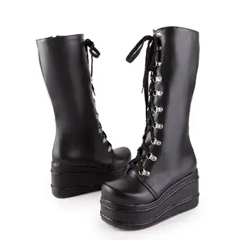 Duże rozmiary 31-49 indywidualne mody punk cosplay buty buty damskie platformy zima wysoki klin pięty kolana wysokie buty