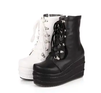Duże rozmiary 31-49 indywidualne mody punk cosplay buty buty damskie platformy zima wysoki klin pięty kolana wysokie buty