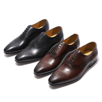 Duży rozmiar męskie buty skórzane оксфорды klapki męskie formalne buty z naturalnej skóry, brązowy, czarny, biznes obuwie Męskie Ostry nosek