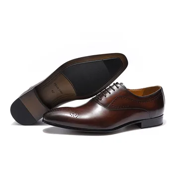 Duży rozmiar męskie buty skórzane оксфорды klapki męskie formalne buty z naturalnej skóry, brązowy, czarny, biznes obuwie Męskie Ostry nosek
