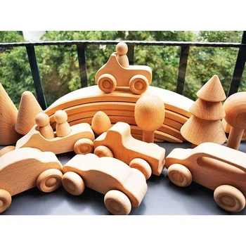 Dziecięce, Zabawki Drewniane Nature Wood Stacking Blocks /Unpaint Wood Trees Cars Bridge Building Blocks Montessori Toy