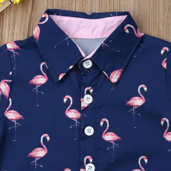 Dziecko dzieci Baby Boy ubrania flamingo koszula z krótkim rękawem bluzki spodenki spodnie formalne stroje dla Dzieci zestaw 2 szt. odzieży