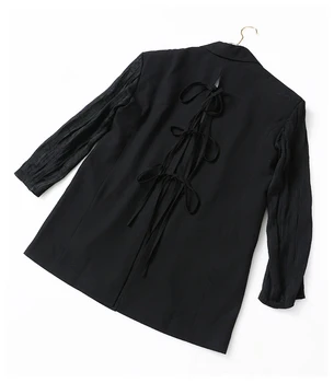 [EAM] kobiety czarny karbowany Split duży rozmiar marynarka nowy płaszcz z długim rękawem luźny krój kurtka moda przypływ wiosna jesień 2021 1Y053