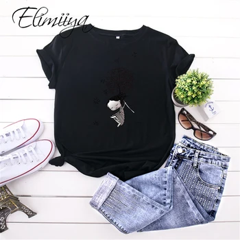 Elimiiya Women ' S T-shirts Girl Print Short Sleeve Cotton T Shirt Tops Tees Casual Loose Tshirt oversize Tshirts Female T-shirt