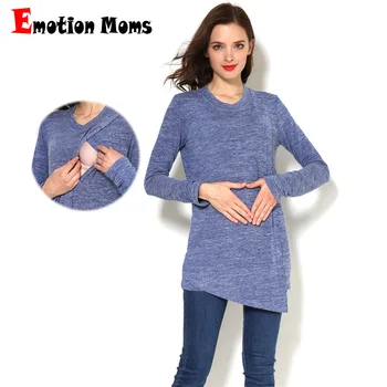 Emotion Moms Zima Jesień odzież ciążowa z długim rękawem t-shirt dla kobiet w ciąży, karmienie piersią odzież ciążowa bluzki