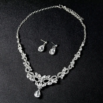 FARLENA posrebrzane krople wody naszyjnik kolczyki dla kobiet ślubny akcesoria mody przezroczysty kryształ ślubne zestawy biżuterii
