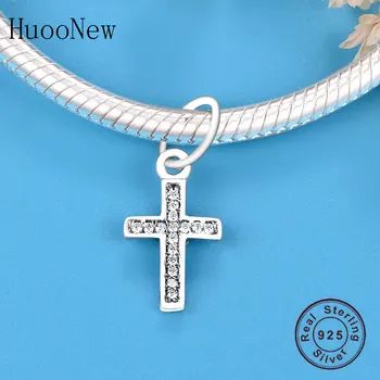 Fit Oryginalna Bransoletka Pandora Urok Srebra Próby 925 Katolicki Krzyż Jezusa Kolor Przezroczysty Cyrkonu Koraliki Biżuteria Berloque