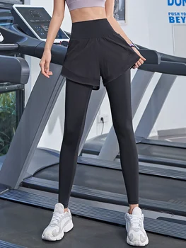 Fitness spodnie Damskie z wysokim stanem fałszywe każda biegowe spodnie do jogi stretch rajstopy jesienne kurtki szybkoschnące spodnie sportowe