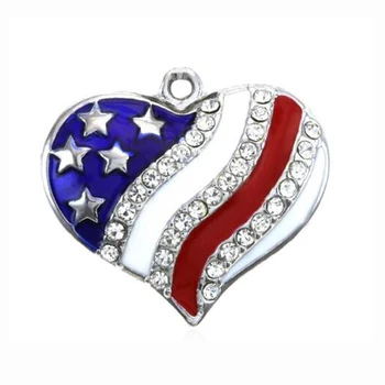 Flaga USA rhinestone wisiorek serce zawieszenia patriotyczny 4 lipca Dzień Niepodległości biżuteria