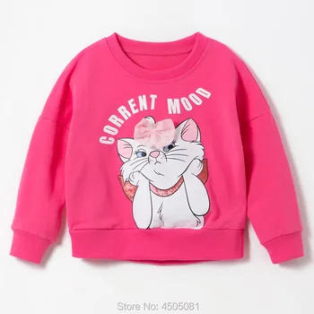 Frotte bawełna Sweatershirt bluzy bluzki marka dzieci Baby Girl odzież t-shirt dziecięcy bluzka Bebe Girls ładny kot czerwony sweter