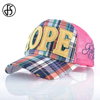 FS Summer Plaid Baseball Caps Snapback Hip Hop Trucker Hat With Mesh Streetwear Yellow Pink Cap Fashion Dad Hats For Men Women