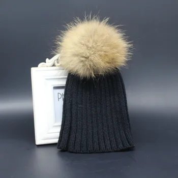 FURANDOWN 2019 moda nowe zimowe czarne czapki dla dzieci bawełniane dzianiny dziecięce czapki 15 cm futro pompon czapka czapki dla dzieci