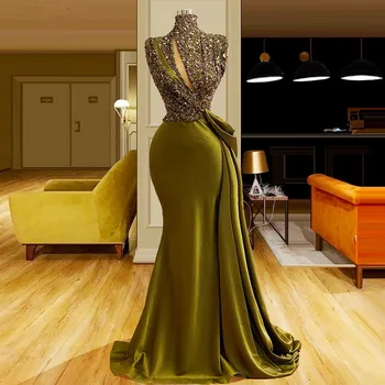 Gala jurken sesja zdjęciowa oliwkowo-zielona, sukienka Wieczorowa, suknie wieczorowe vestidos de fiesta cekiny koraliki suknie wieczorowa błyszczące