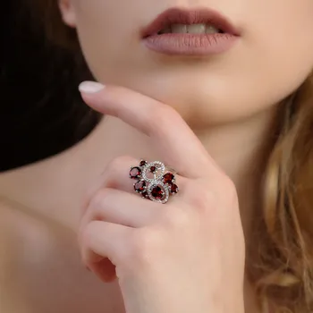 GEM ' s BALLET Natural Garnet Ring prawdziwe srebro 925 pierścionki z kamieniami szlachetnymi kwiaty moda dla kobiet romantyczny prezent wykwintne biżuteria