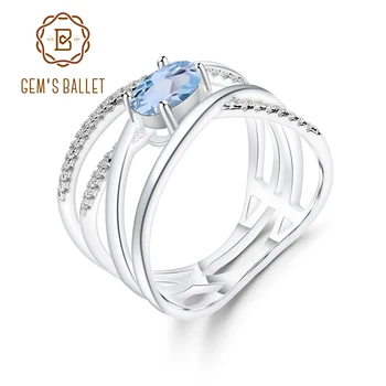 GEM'S BALLET 0.95 Ct naturalny błękitny topaz pierścienie dla kobiet klasyczny 925 srebro krzyż klejnot grupa pierścień wykwintne biżuteria