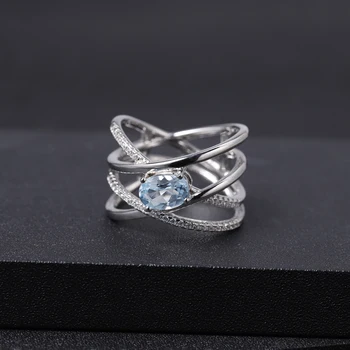 GEM'S BALLET 0.95 Ct naturalny błękitny topaz pierścienie dla kobiet klasyczny 925 srebro krzyż klejnot grupa pierścień wykwintne biżuteria