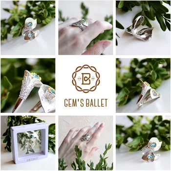 GEM'S BALLET 1.25 C naturalny niebieski topaz Calla liść lilii pierścienie 925 srebro ręcznie regulowany pierścień dla kobiet Bijoux
