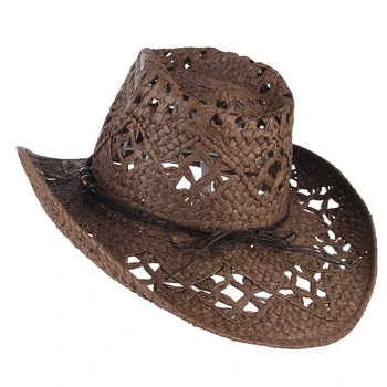 GEMVIE New Cowgirl letnia czapka dla kobiet papierowa słomkowy kapelusz dla mężczyzn Outback Western Cowboy Hat Sun Beach Cap