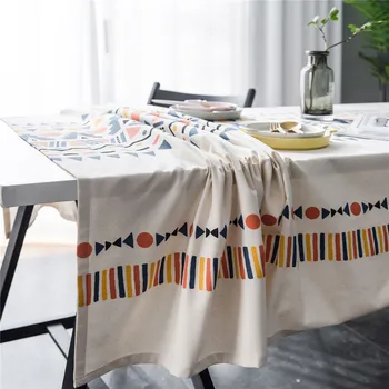Geometryczny wielokolorowy Czech drukowana salon strona tkaniny bawełnianej bielizny pokrywa stolik manteles de mesa rectangu