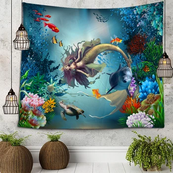 Gobelin ścienny łóżko dystrybucja ręcznik plażowy obrus matę do jogi dekoracje do domu Mermaid design prostokąt 150cmx130cm