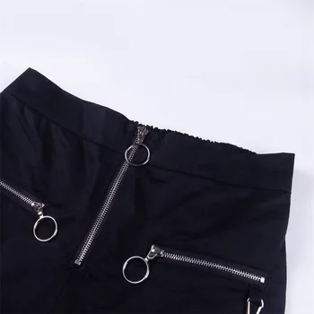 GOTH DZIEWCZYNA Harajuku ciemne spodnie kobiety błyskawica Wysoka talia z łańcuchem spodnie punk uliczny odzież nieczysty styl czarne spodnie damskie